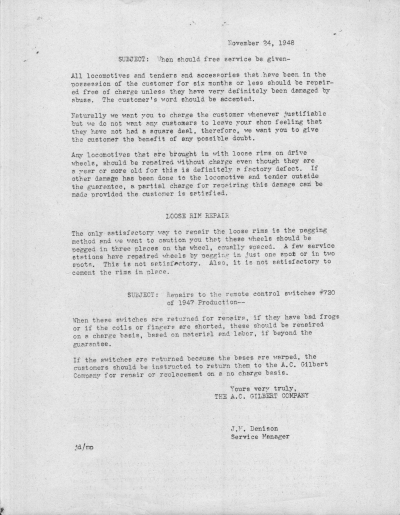 Free Service Memo - 1948